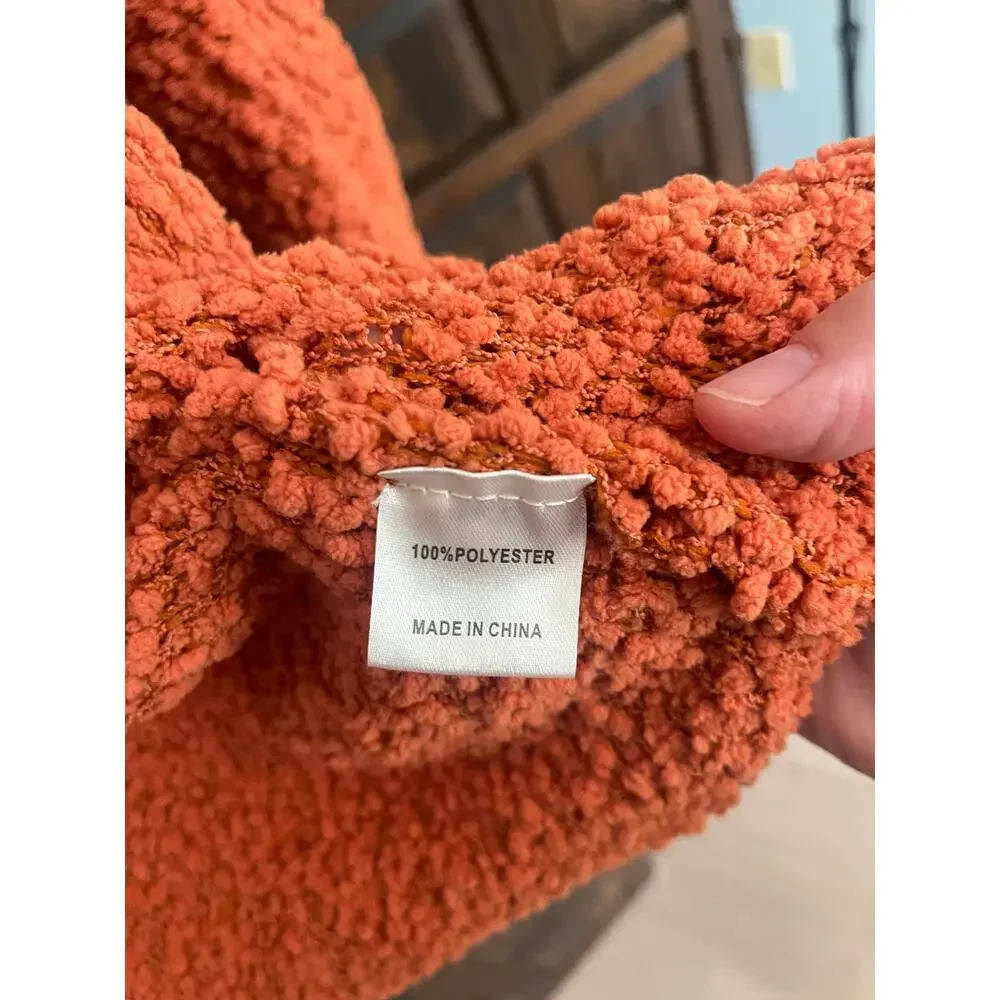 Zesica Popcorn Chunky Oversized‎ Cardigan Sweater Orange Womens Medium